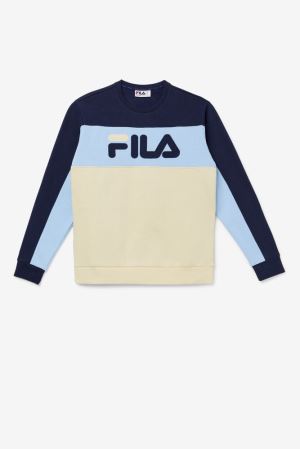 FILA Lesner Fleece Crew Tracksuits Beige / Navy,Mens Clothing | CA.NVLRQM798